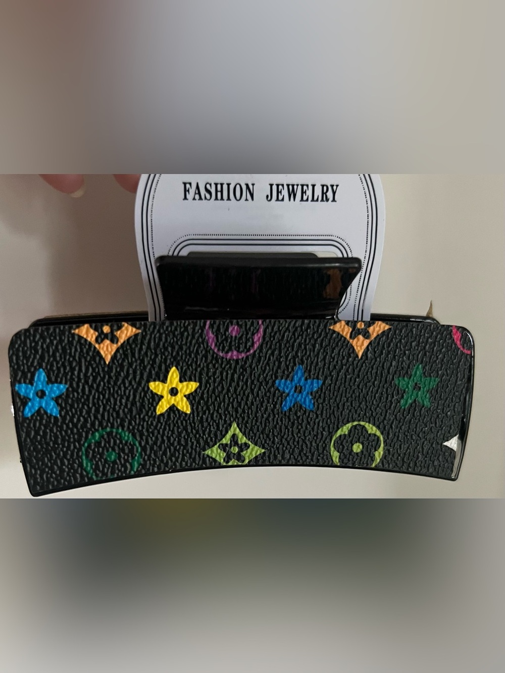 Fashion Hair Clip - Black w/Multicolor Print